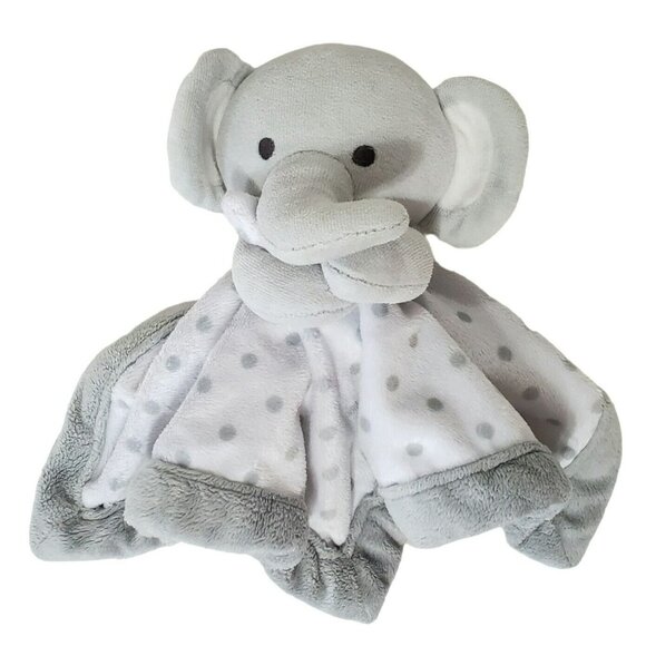 Baby Elephant Lovey Security Blanket Rattle Binkie Plush Polka Dot White Gray - Picture 1 of 6